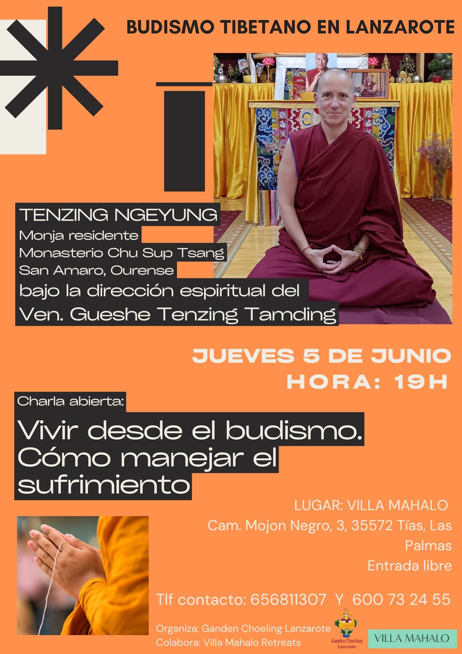 Charla abierta:  Vivir desde el budismo. Cómo manejar el sufrimiento de TENZING NGEYUNG en Villa Mahalo